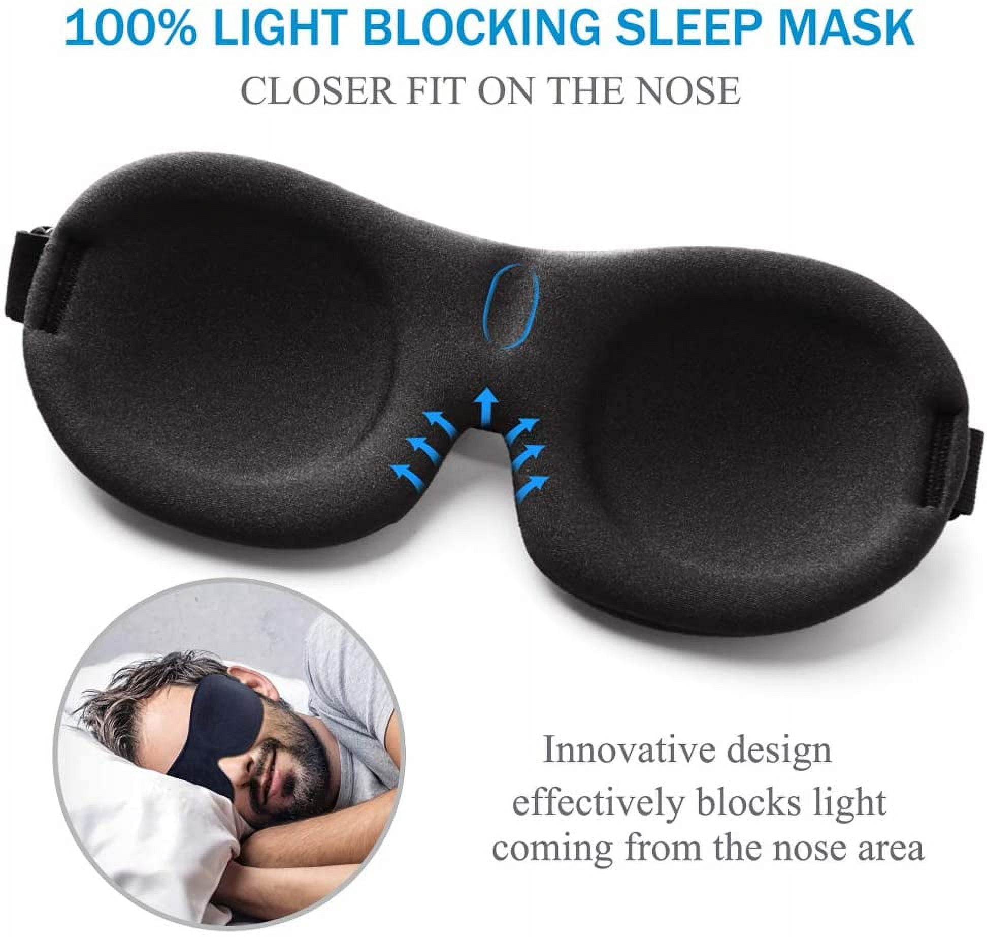 Sleep Mask 3 Pack, Upgraded 3D Contoured Blackout Eye Mask for Sleeping with Adjustable Strap, Comfortable & Soft Night Blindfold for Women Men, Eye Shades for Travel/Naps