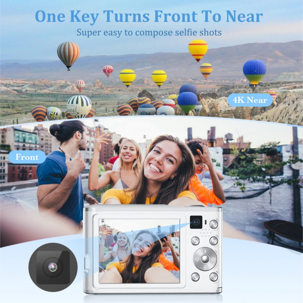Digital Camera,4K 48 MP Auto Focus Camera Selfie with Front and Rear Dual Lens with 32GB Card and 1 Batteries,16x Digital Zoom,Mini Travel Blog Camera for beginners