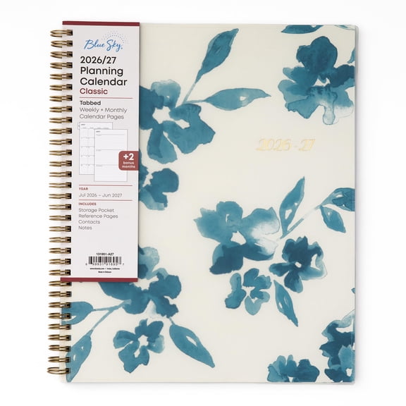 Blue Sky 2026-2027 Weekly and Monthly Academic Year Planner Calendar, July 2026 - June 2027, 8.5" x 11", Flexible Cover, Wirebound, Storage Pocket, Bakah Blue
