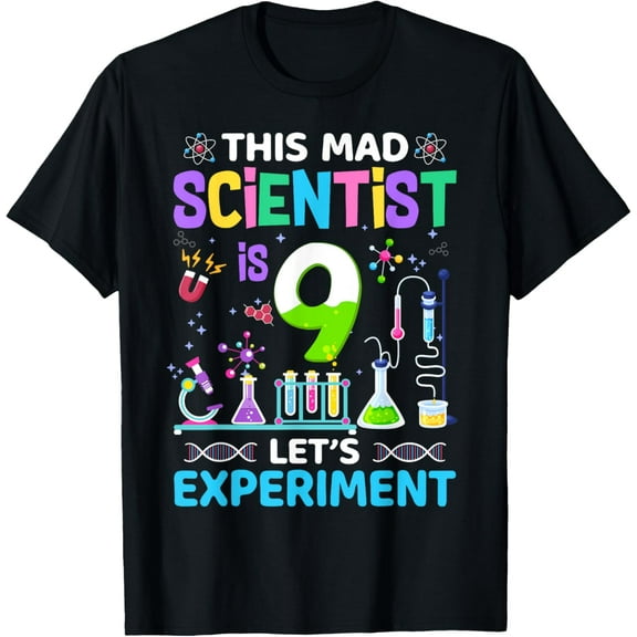9 Years Old 9th Birthday Boys Girls Science Theme Party T-Shirt