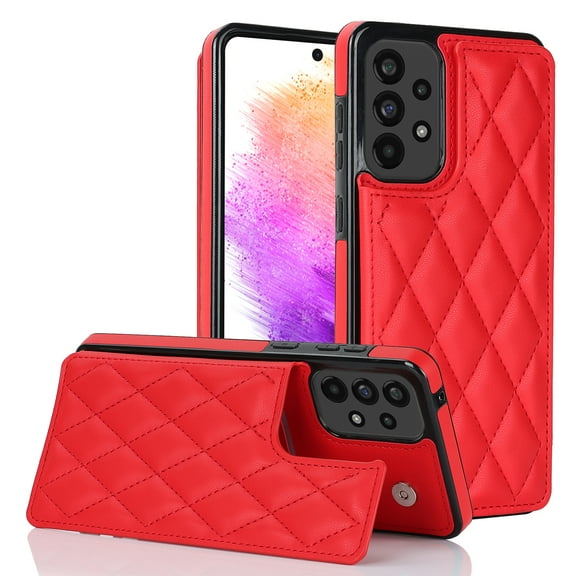 Nalacover Wallet Case for Samsung Galaxy A53 5G, RFID Blocking Card Slots Holder PU Leather Fashion Back Flip Cover with Kickstand Magnetic Buttons Shockproof Case for Samsung Galaxy A53 5G,Red