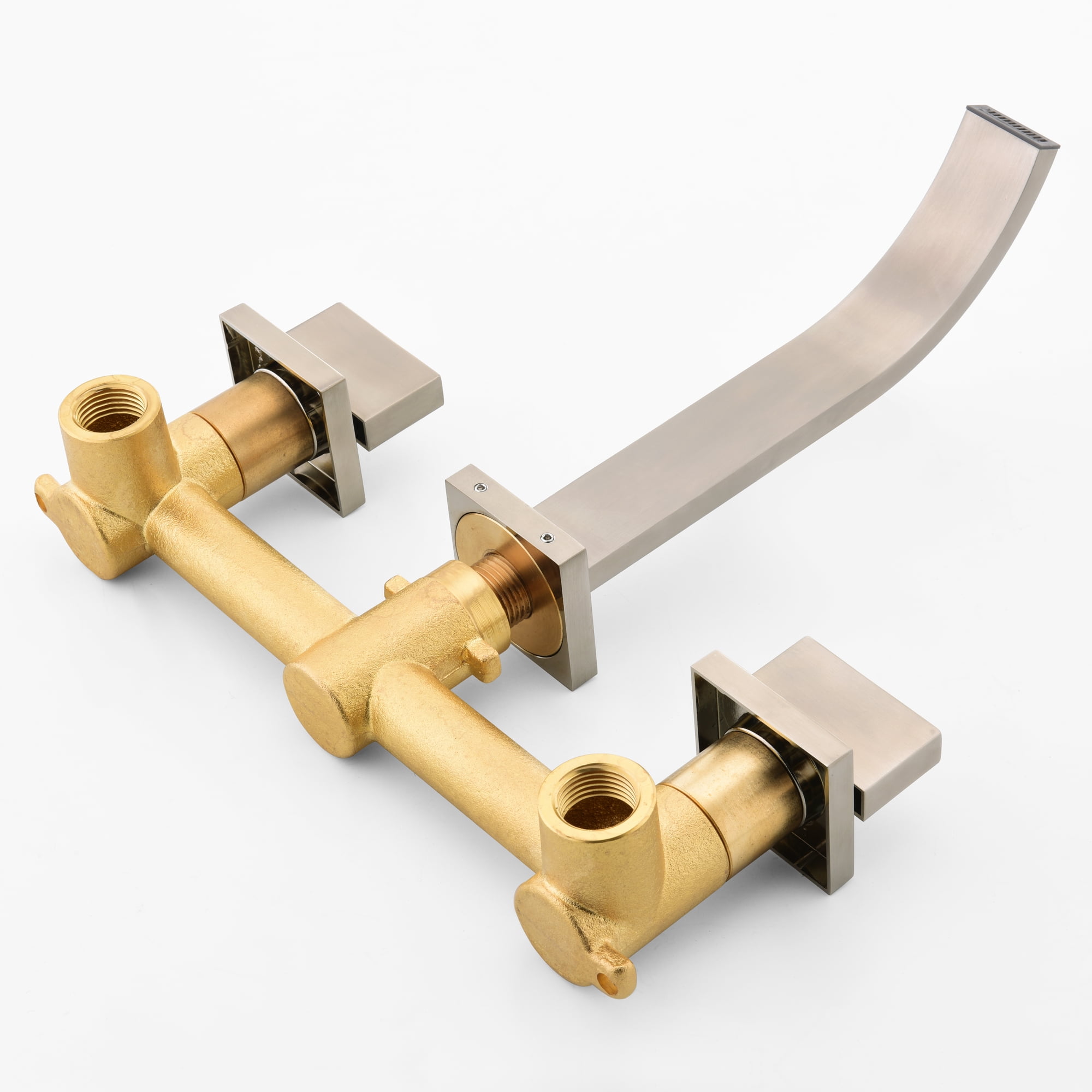 sumerain Brushed Nickel Bathroom Faucet Wall Mount Lavatory Faucet with Rough in Valve