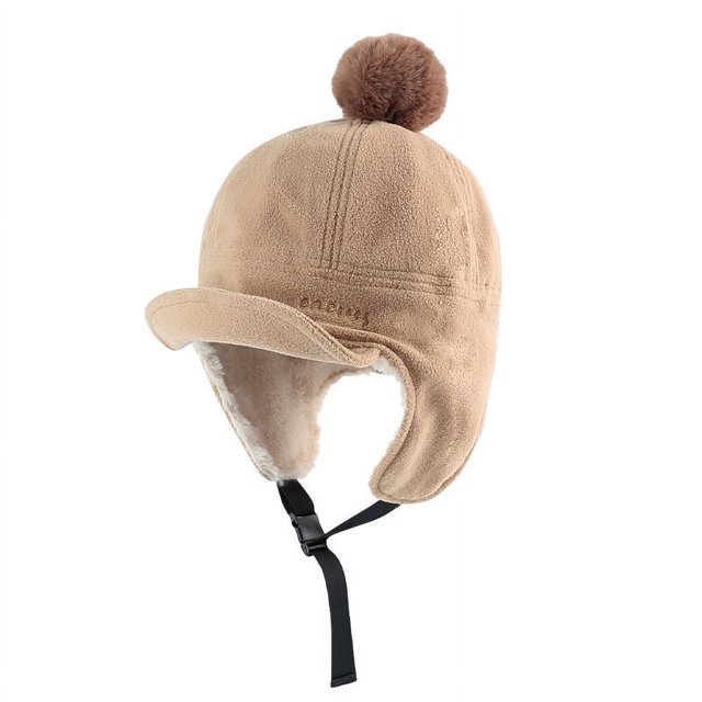 Gorro con forma de lengua de pato de otoño e invierno con protección para los oídos, gorro de piloto engrosado para esquí ecuestre.Beige