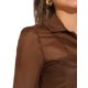 thumbnail image 5 of CAMISA MESH TRANSPARENTE DE PUNTA CON CUELLO PARA MUJERES INSPIRE CHIC DE MANGA LARGA Y BOTONES TAMAÑO XL COLOR MARRÓN, 5 of 6