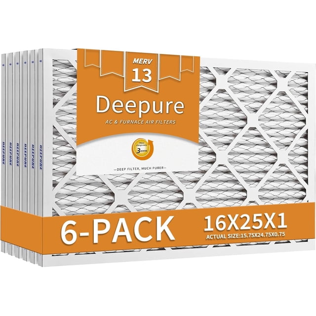 16X25X1 MERV 13 Furnace Filter (6 Packs) - MPR 1900 FPR 10 Electrostatic Pleated Air Conditioner HVAC AC Filters