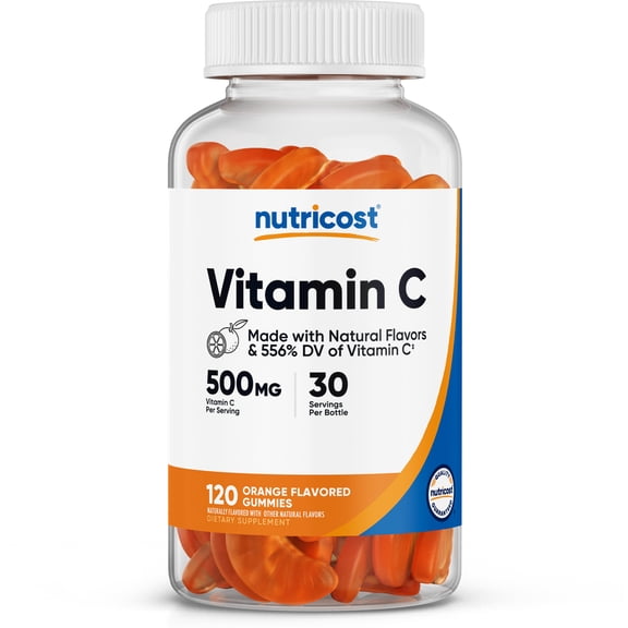 Nutircost Vitamin C Gummies (500mg) 120 Gummies - Made With Natural Flavors & 556% DV of Vitamin C, Vegan, GMO-Free, Gluten-Free, 30 Servings