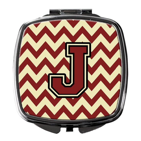 Letter J Chevron Maroon and Gold Compact Mirror