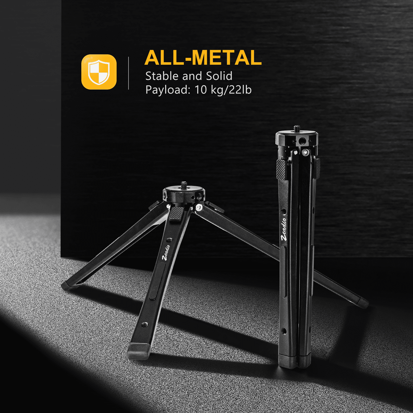 Zeadio Heavy Duty Metal Tripod Stand - Adjustable Universal Small Table Tripod for Camera, Gimbal, Action Cam,  Microphone, LED Light, etc(40kg/88lb Load)