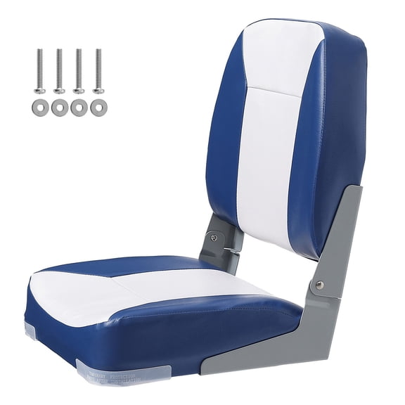 Folding Boat Seat with Thickened Cushion, 18.9" Low Back Captain Chair for Fishing, Pontoon, Speedboat, and Canoe, Portable Marine Seat with Hinge
