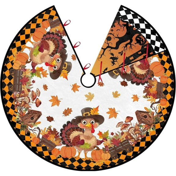 Orange Christmas Tree Skirt 36 Inch Reversible Halloween Thanksgiving Double Side Print Tree Skirt Fall Christmas Tree Skirt for Party Indoor Outdoor