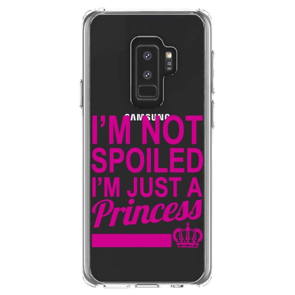 DistinctInk Clear Shockproof Hybrid Case for Samsung Galaxy S9  PLUS (6.2" Screen) - TPU Bumper Acrylic Back Tempered Glass Screen Protector - I'm Not Spoiled I'm Just a Princess