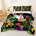 thumbnail image 3 of Metsweet Animal Dinosaur King Size Comforter Sets 3pcs, Tropical Flowers Leaves Comforters King Size, Green Purple Red,Black Reversible,1 Comforter and 2 Pillowcases, 3 of 6