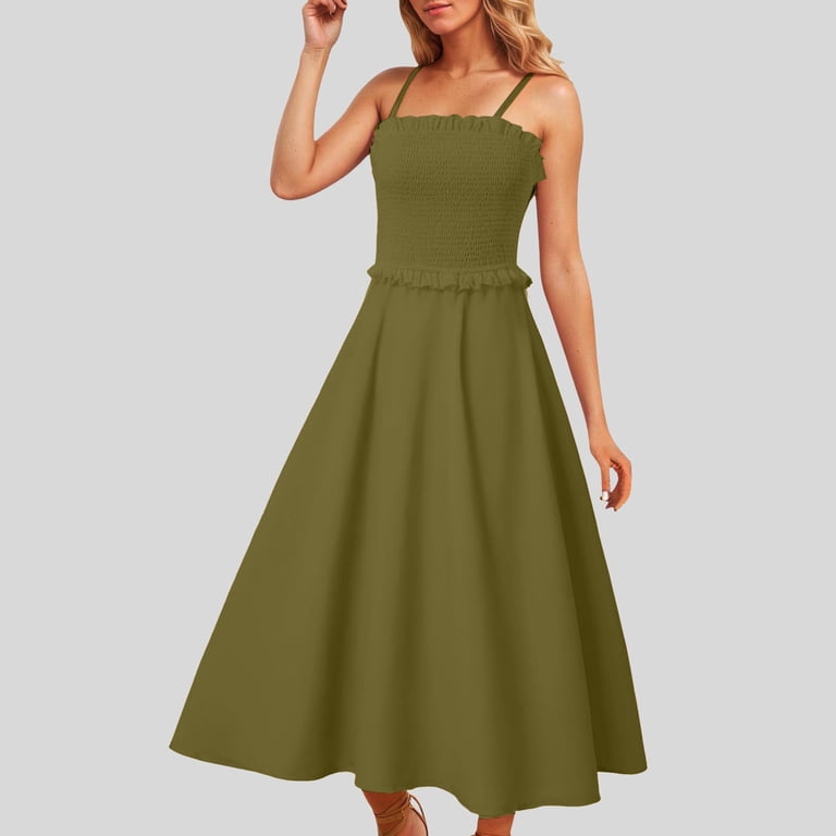 vigerkar Summer Maxi Dress, 2025 Sleeveless Sundress Cotton Dress Strap  Smocked Beach Dresses for Women Green, XL - Walmart.com