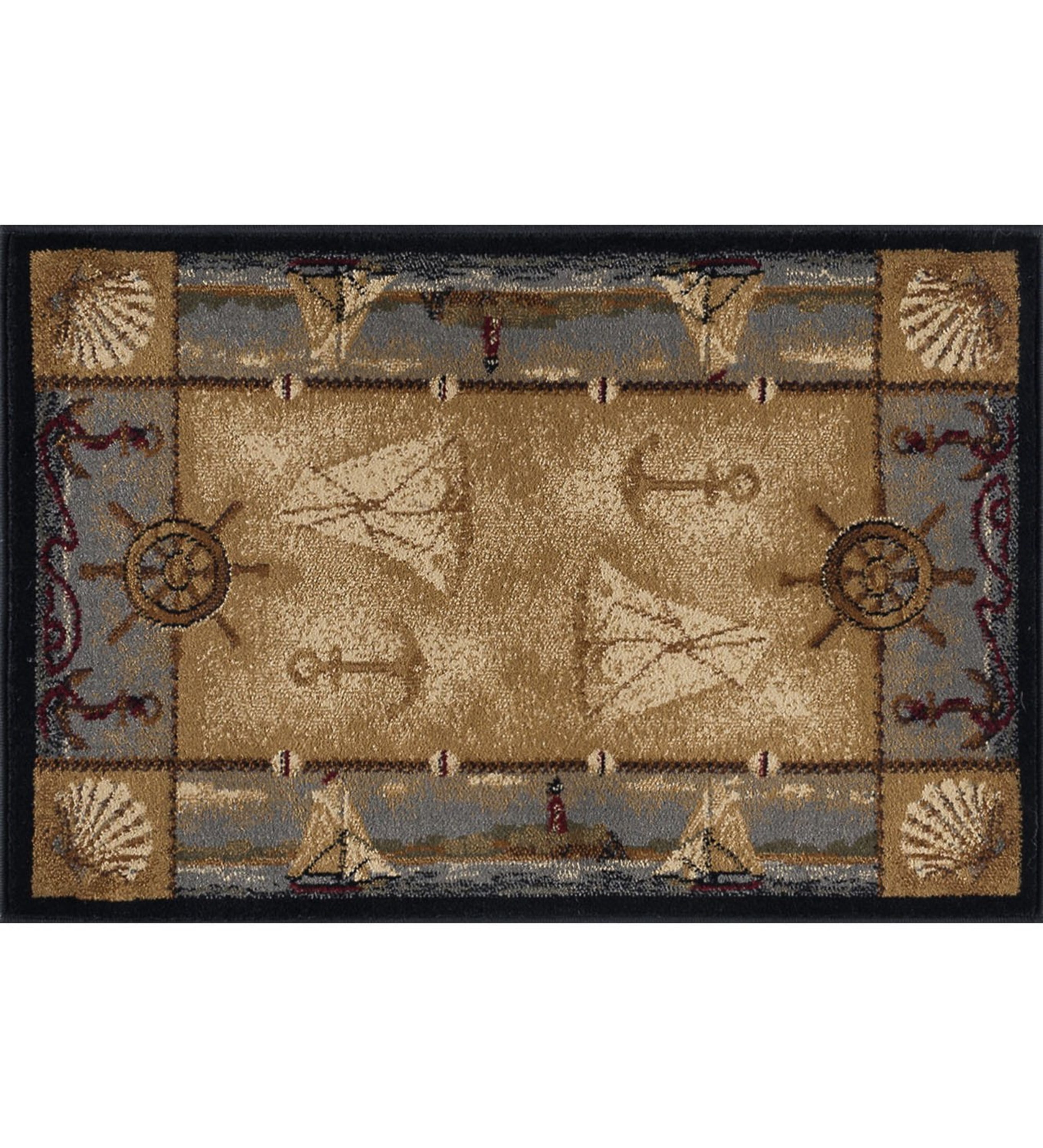 Nature Novelty 2' x 3' Beige and Steel Blue Polypropylene Indoor Area Rug
