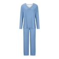 thumbnail image 4 of Viadha Cute Pajama Sets for Women Women's Solid Color Casual Long Top Pants Pajama Set, 4 of 4