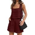 thumbnail image 2 of Womens 2 Piece Outfits Linen Square Neck Crop Tops Short Set 2023 Lounge Matching Sets Trendy Clothes Beach Summer, 2 of 9