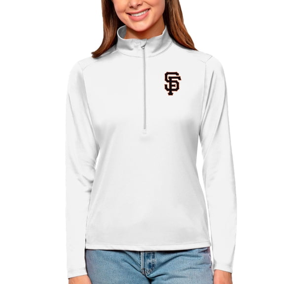 Women's Antigua White San Francisco Giants Tribute Quarter-Zip Pullover Top