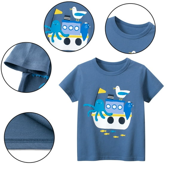 Esaierr Boys T-Shirts Cotton Tees Stripe Cotton Casual Cute Cartoon Summer Tees Top ,Size1-10T
