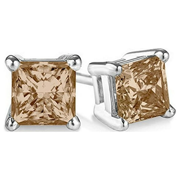 Paris Jewelry 14k White Gold 1 Ct Square Created Champagne Stud Earrings Plated