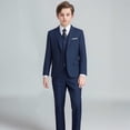 thumbnail image 2 of Playtopia Big‑Kids Boys Outfits 6‑Piece Formal Suit Set, Polyester Youth Boys Dress Outfit with Jacket, Sleeveless Top, Pants, Shirt, Tie and Bow‑Tie, 90‑170, Black and Blue for Party, 2 of 4