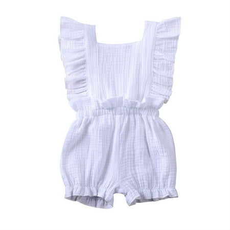 

Zlekejiko Toddler Baby Girls Rompers Ruffle Sleeve Solid Romper Jumpsuit Outfits Clothes
