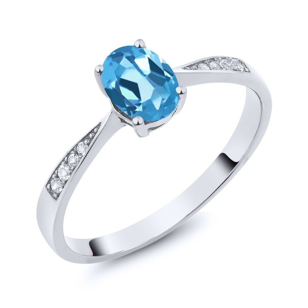 10K White Gold Diamond Ring with 0.91 Ct Oval Swiss Blue Topaz by