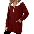 thumbnail image 4 of Half Zip Oversized Hoodies for Women Long Sleeve Loose Sweatshirts Pullover Casual Hooded Tunic Tops with Pocket, 4 of 6