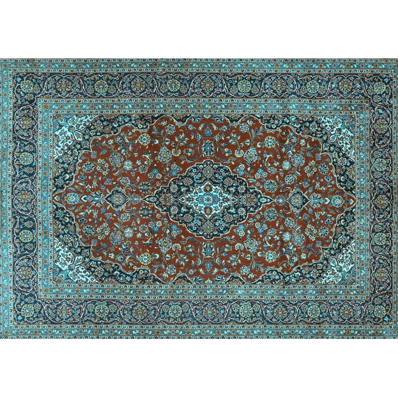 Ahgly Company Indoor Rectangle Medallion Light Blue Traditional Area Rugs, 4' x 6'