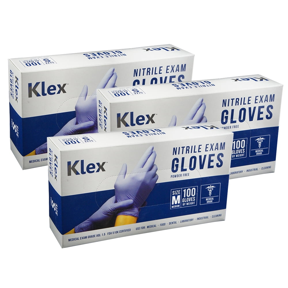 Klex Nitrile Medical Exam Gloves - 3.5 Mil Powder & Latex Free Food Safe, Medium, 300 Count