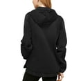 thumbnail image 3 of Women’s Premium Cotton Casual Hoodie Half Zip Pullover Denim Jean Jacket (Black, L), 3 of 3