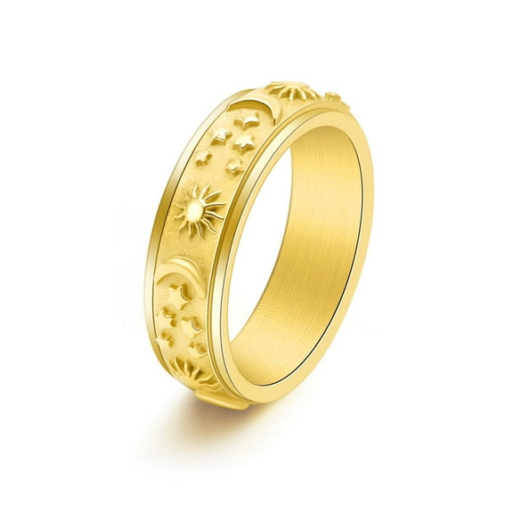 Vintage Anti Anxiety Star Moon Relaxing Ring for Men Women 14K Yellow Gold Spinner Fidget Rings Knuckle Jewelry Bague Homme