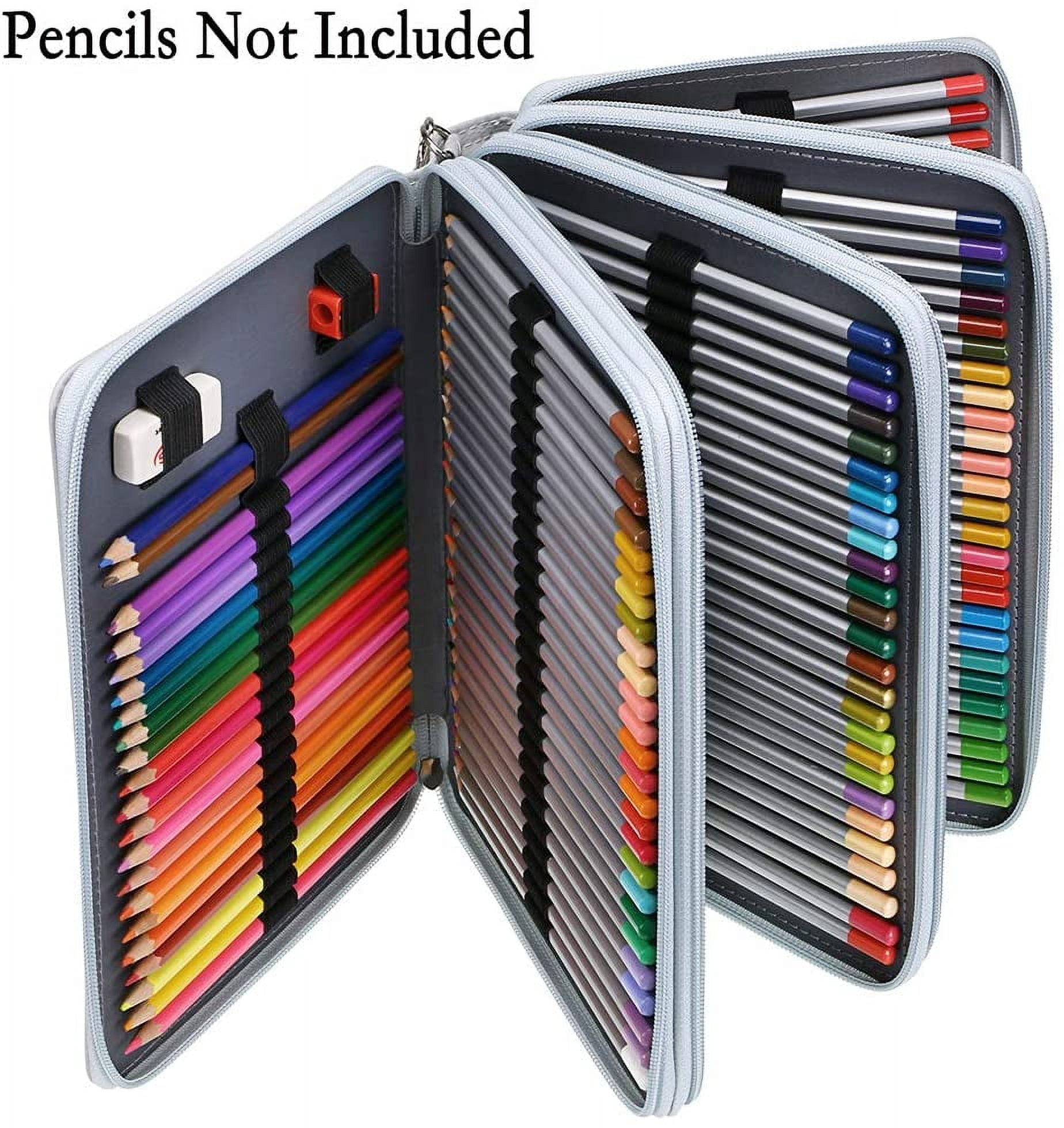 200 Slots Colored Pencil Organizer - Deluxe PU Leather Pencil Case Holder With Removal Handle Strap Pencil Box Large for Colored Pencils Watercolor Pencils Grey
