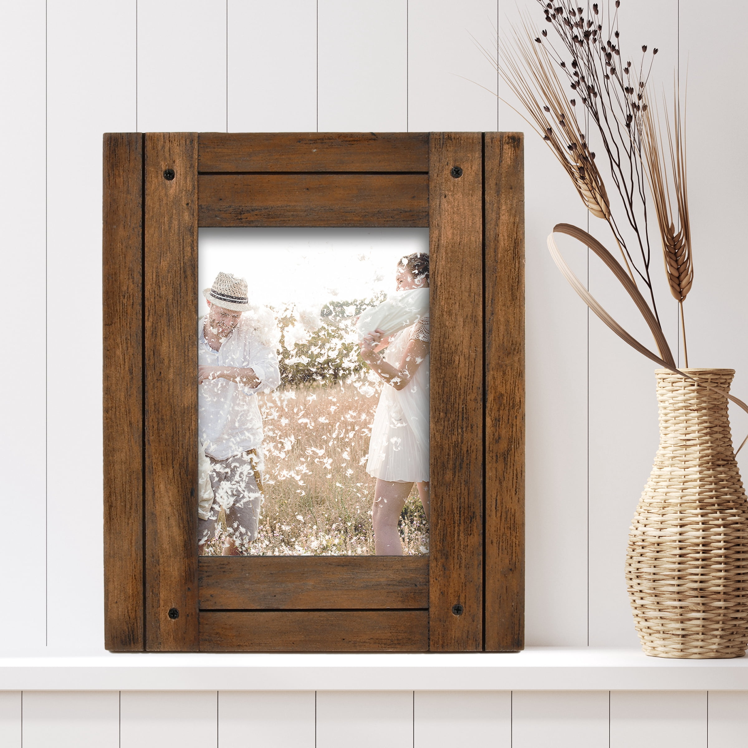 Prinz Homestead 5x7 Distressed Wood Picture Frame Set of 2, Dark Walnut, Tabletop or Wall-Mounted