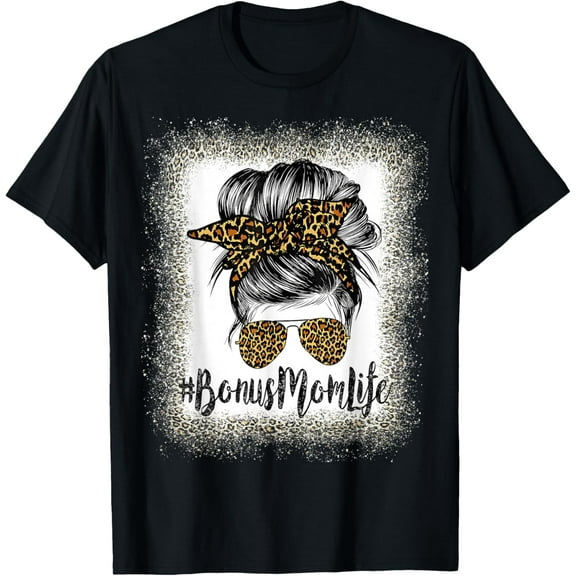 Bonus Mom Life Hair Bandana Glasses Leopard Mother's Day T T-Shirt100% cotton