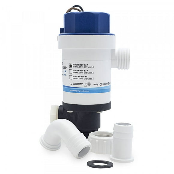 Albin Livewell /Baitwell Pump 01-05-075 Livewell /Baitwell Pump; Twinport; Aerator; 3/4 Inch NPT Inlet/Outlet Port; 12 Volt DC; With Straight And Elbow Detachable Ports; 2.7 Amp; 5 Amp Fuse Size