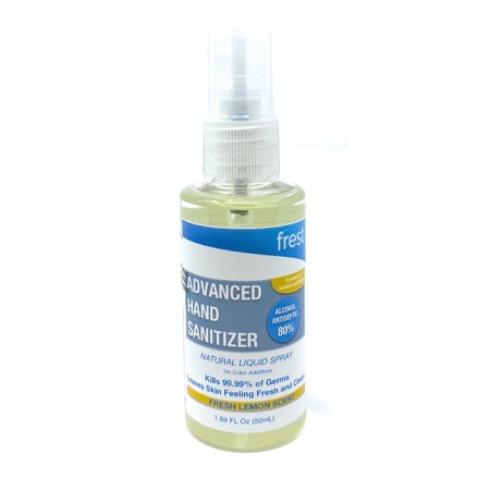 6 Pack - Frest Natural 80% Ethyl Alcohol Based Hand Sanitizer - Fresh Lemon Scent - Mini Travel/Pocket Size - 1.69oz - Max Protection Formula - Bulk Family Pack - Best Deal