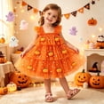 thumbnail image 2 of Likimi Kids Toddler Girls Hallowmas Dress With Lace Flutter Sleeve Square Neck Halloween Pumpkin For Party Fashionable Dresses Size 3-4 Years, 2 of 9