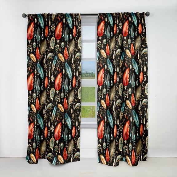 Designart "Black Jewelry Boho Chic" Boho Blackout Curtain Panels
