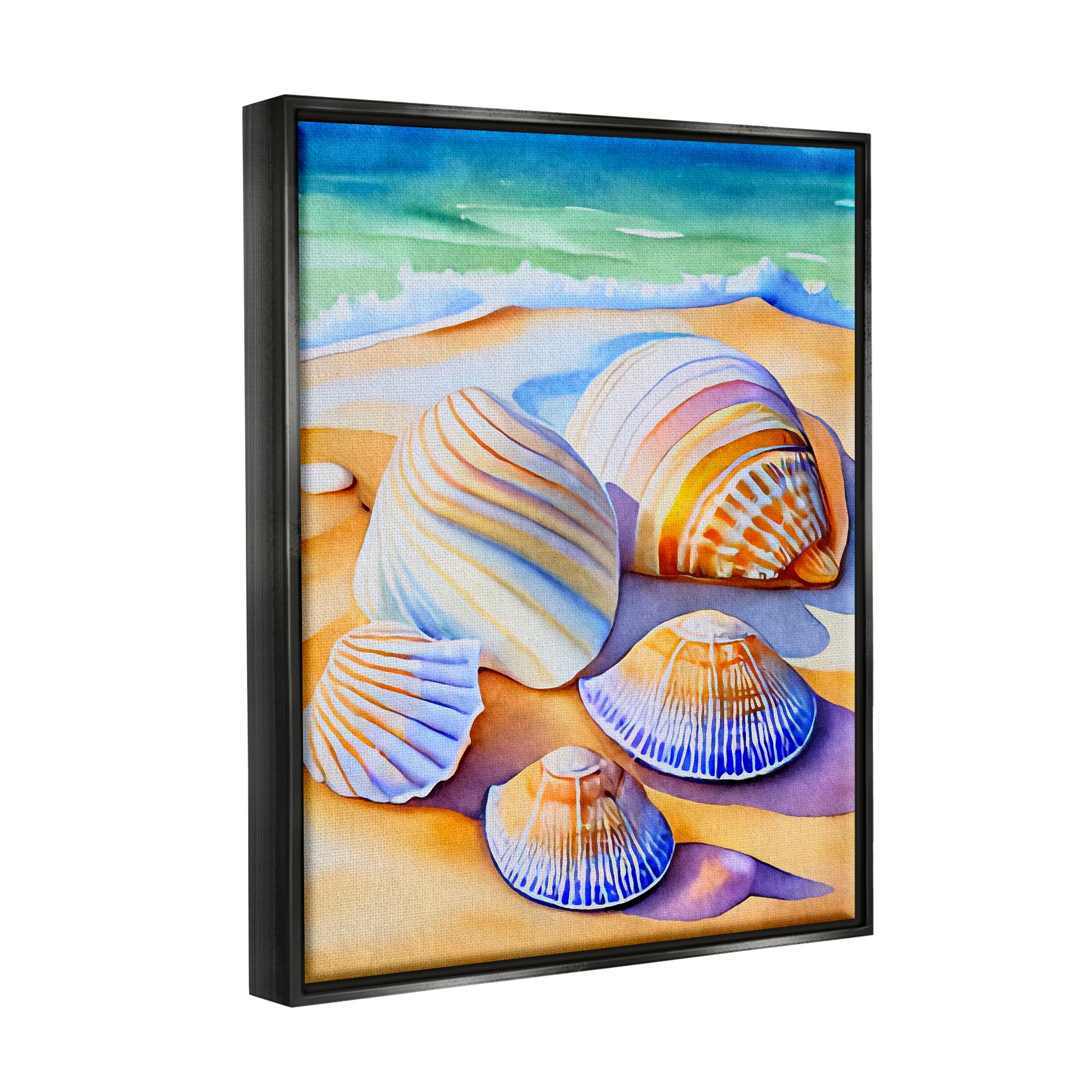 Stupell Industries Vibrant Seashells on Shore Nature Painting Black Floater Framed Art Print Wall Art, 17 x 21