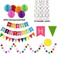 thumbnail image 3 of PEACNNG Multi Color Happy Birthday Banner Black Gold Foil Flag with Swirl Paper Bunting Pom Poms for Birthday Party Decorations, 3 of 5