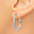 thumbnail image 3 of Real 14kt White Gold Diamond-cut 2.8x25mm Hollow Hoop Earrings; for Adults and Teens; for Women and Men, 3 of 4