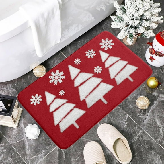 HongHeng Clearance Under $2.00 Christmas Rug Christmas Snowflake Rugs Christmas Tree Carpet Washable Non Slip Absorbent Easy Care Holiday Decor for LivingRoom Bath Door Festive Carpet