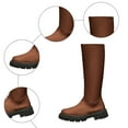 thumbnail image 6 of Dakaela Knee High Boots Women Leather Fashion Platform Tall Riding Boots Stretch Low Heel Wide Calf Dress Long Boot Brown 6, 6 of 8