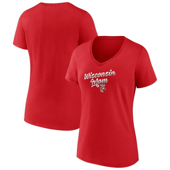 Women's Red Wisconsin Badgers Team Mom V-Neck T-Shirt