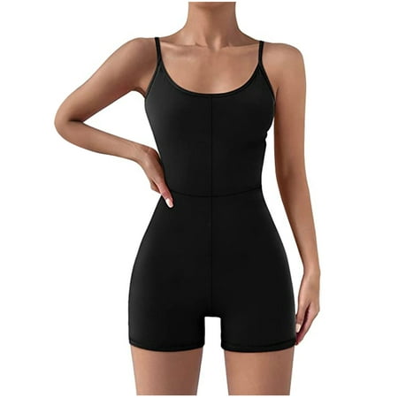 

REORIAFEE Womens Bodysuit Shapewear Plus Size Square Collar Sleeveless Playsuit Solid Color Suspenders Women s Summer Casual Rompers Ethnic Cold Shoulder Suspender Cami Pants Jumpsuit Black L