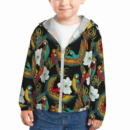 

Sun Hoodie for Kids Classic Color Parrot Flower Long Sleeve Swim Fishing Shirts Sun Protection Zip Up Jacket Clothing Athletic Hoodie