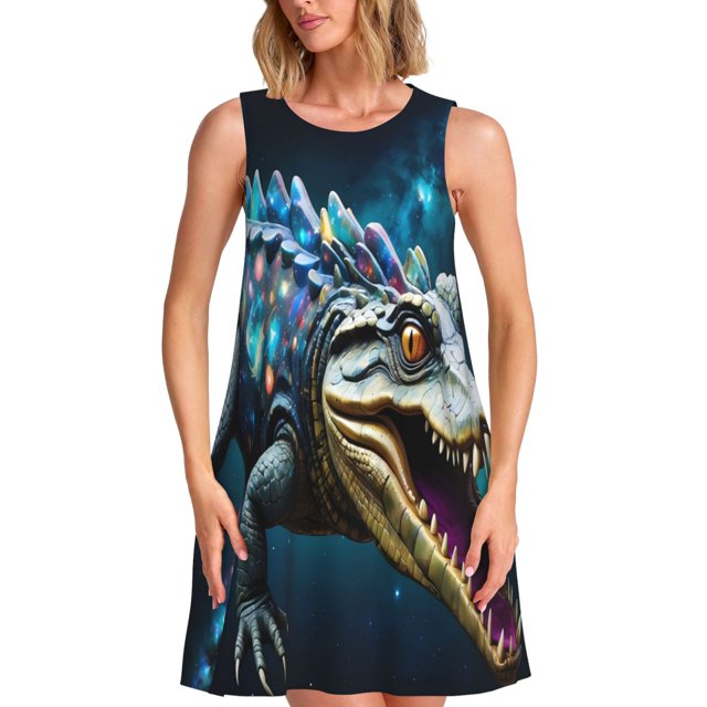 Balery Starry Sky Colorful Crocodile Vestidos de verano para mujer con estampado: vestido holgado sin mangas, vestido playero informal y cómodo para días calurosos.