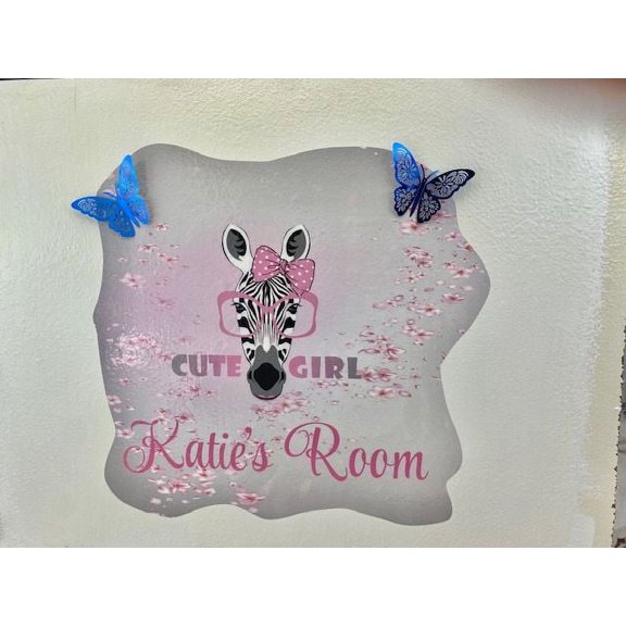 3D Bedroom Wall Decal Sticker For Girls Custom Designs With 3D Butterfly Cute Zebra Girl In Glasses With 3D Butterflies - Cute Girl Easily Applied And Removable - Size: 26 In X 14 In