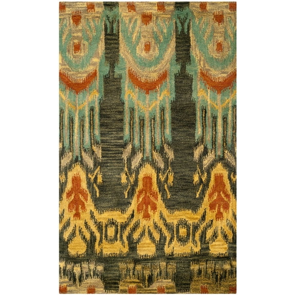 SAFAVIEH Ikat Crane Paisley Wool Area Rug, Olive/Gold, 3' x 5'