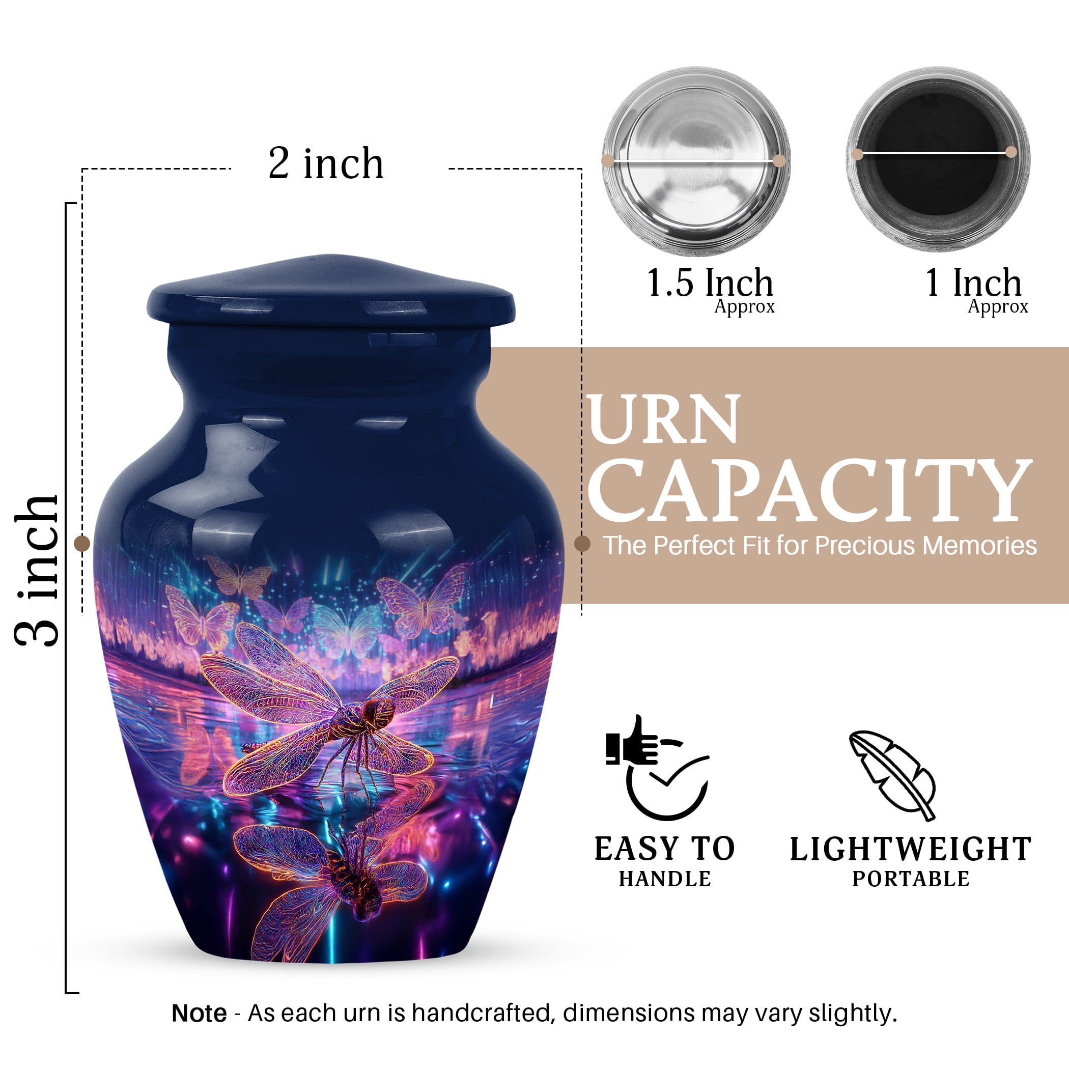 JAGSHASHI Dragonfly Mini Keepsake Urns For Human Ashes Adult Female – Cremation Urn For Ashes Adult Male or Pets – Funeral Token Urn with Velvet Box – Memorial Tribute for Families (Blue 3 Inch)